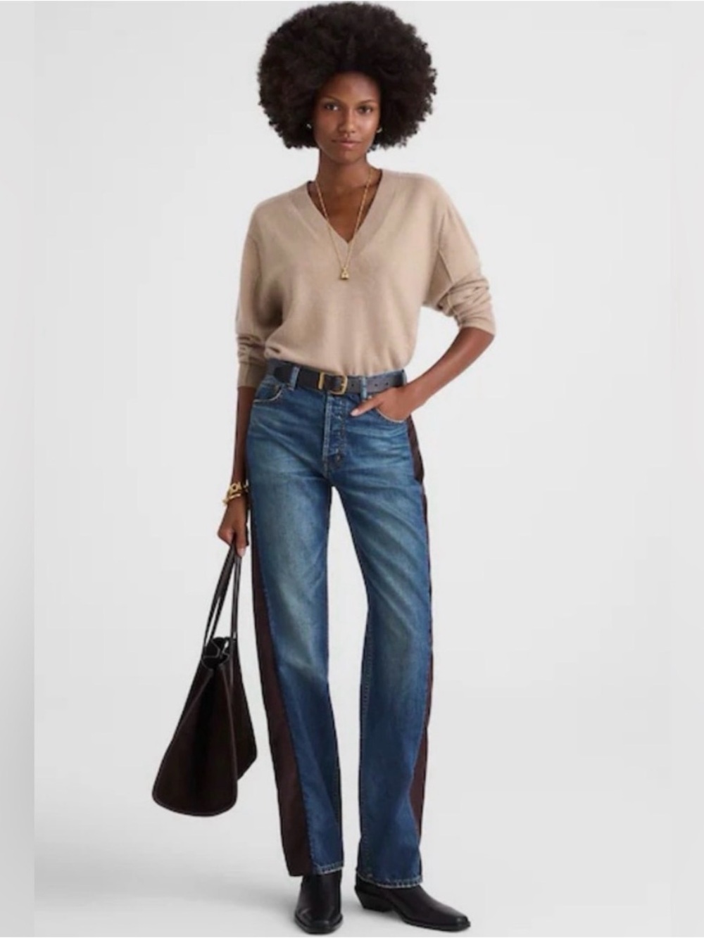 Madewell Wide-Leg Two-Tone Side- Corduroy Stripe Jeans - Blue